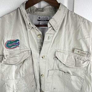 Florida Gators Columbia PFG Shirt Mens Medium Beige Football Vented Short Sleeve